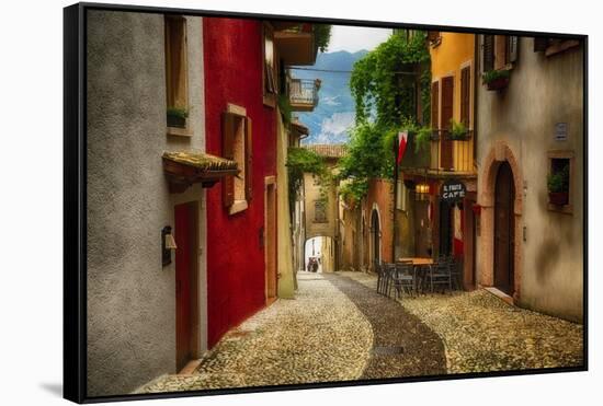 Colorful Street in Malcesine, Lombardy, Italy-George Oze-Framed Stretched Canvas