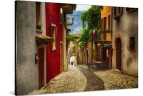 Colorful Street in Malcesine, Lombardy, Italy-George Oze-Stretched Canvas