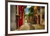 Colorful Street in Malcesine, Lombardy, Italy-George Oze-Framed Photographic Print