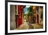 Colorful Street in Malcesine, Lombardy, Italy-George Oze-Framed Photographic Print