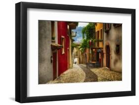 Colorful Street in Malcesine, Lombardy, Italy-George Oze-Framed Photographic Print