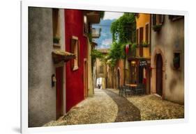 Colorful Street in Malcesine, Lombardy, Italy-George Oze-Framed Photographic Print