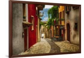 Colorful Street in Malcesine, Lombardy, Italy-George Oze-Framed Photographic Print