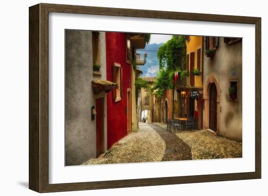 Colorful Street in Malcesine, Lombardy, Italy-George Oze-Framed Photographic Print