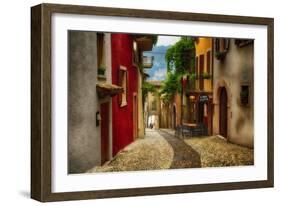 Colorful Street in Malcesine, Lombardy, Italy-George Oze-Framed Photographic Print