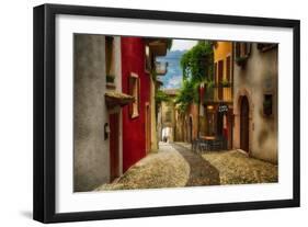 Colorful Street in Malcesine, Lombardy, Italy-George Oze-Framed Photographic Print