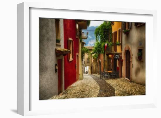 Colorful Street in Malcesine, Lombardy, Italy-George Oze-Framed Photographic Print