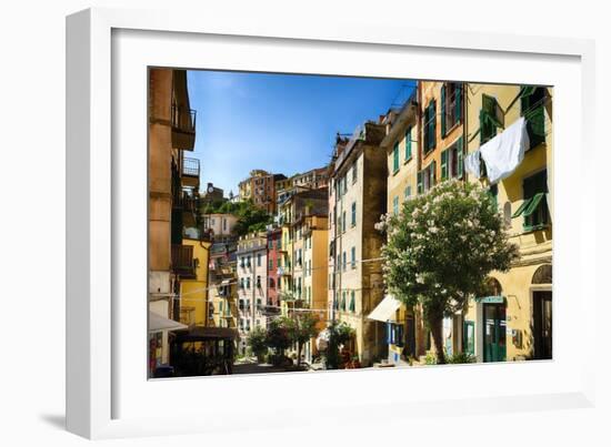 Colorful Street in Riomaggiore, Liguria, Italy-George Oze-Framed Photographic Print