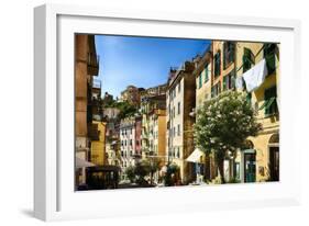 Colorful Street in Riomaggiore, Liguria, Italy-George Oze-Framed Photographic Print