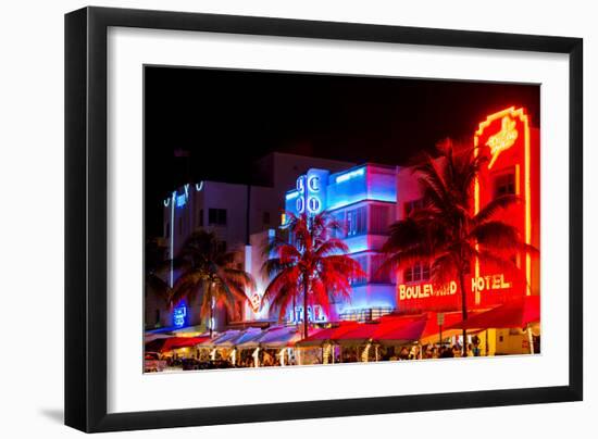 Colorful Street Life at Night - Ocean Drive - Miami-Philippe Hugonnard-Framed Photographic Print