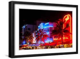 Colorful Street Life at Night - Ocean Drive - Miami-Philippe Hugonnard-Framed Photographic Print