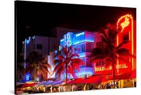 Colorful Street Life at Night - Ocean Drive - Miami-Philippe Hugonnard-Stretched Canvas