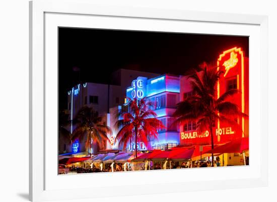 Colorful Street Life at Night - Ocean Drive - Miami-Philippe Hugonnard-Framed Photographic Print