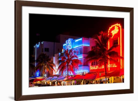 Colorful Street Life at Night - Ocean Drive - Miami-Philippe Hugonnard-Framed Photographic Print