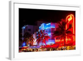 Colorful Street Life at Night - Ocean Drive - Miami-Philippe Hugonnard-Framed Photographic Print