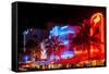 Colorful Street Life at Night - Ocean Drive - Miami-Philippe Hugonnard-Framed Stretched Canvas