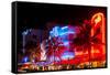 Colorful Street Life at Night - Ocean Drive - Miami-Philippe Hugonnard-Framed Stretched Canvas