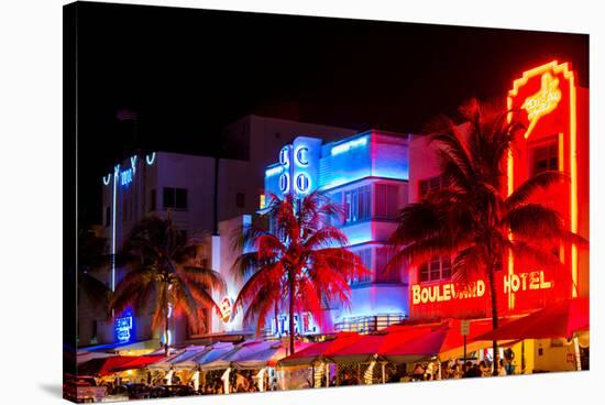Colorful Street Life at Night - Ocean Drive - Miami-Philippe Hugonnard-Stretched Canvas