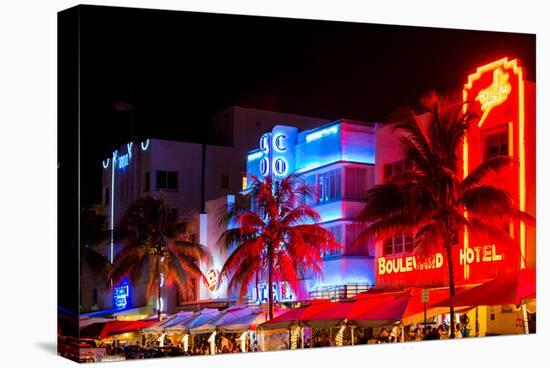 Colorful Street Life at Night - Ocean Drive - Miami-Philippe Hugonnard-Stretched Canvas