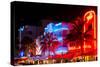 Colorful Street Life at Night - Ocean Drive - Miami-Philippe Hugonnard-Stretched Canvas