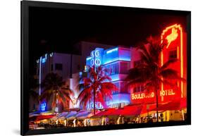 Colorful Street Life at Night - Ocean Drive - Miami-Philippe Hugonnard-Framed Photographic Print