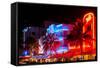 Colorful Street Life at Night - Ocean Drive - Miami-Philippe Hugonnard-Framed Stretched Canvas