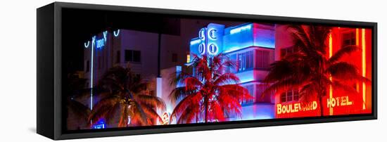 Colorful Street Life at Night - Ocean Drive - Miami-Philippe Hugonnard-Framed Stretched Canvas