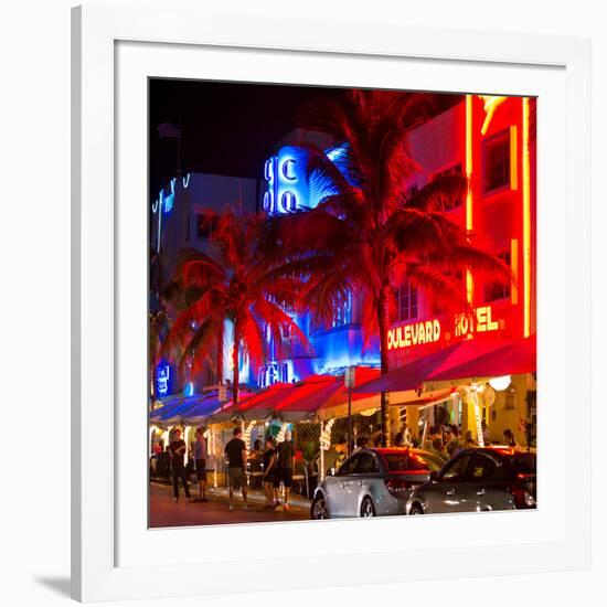 Colorful Street Life at Night - Ocean Drive - Miami-Philippe Hugonnard-Framed Photographic Print