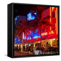 Colorful Street Life at Night - Ocean Drive - Miami-Philippe Hugonnard-Framed Stretched Canvas