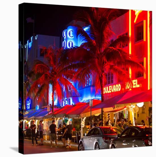 Colorful Street Life at Night - Ocean Drive - Miami-Philippe Hugonnard-Stretched Canvas