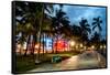 Colorful Street Life - Ocean Drive by Night - Miami-Philippe Hugonnard-Framed Stretched Canvas