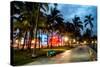 Colorful Street Life - Ocean Drive by Night - Miami-Philippe Hugonnard-Stretched Canvas