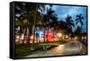 Colorful Street Life - Ocean Drive by Night - Miami-Philippe Hugonnard-Framed Stretched Canvas