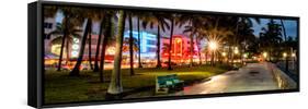 Colorful Street Life - Ocean Drive by Night - Miami-Philippe Hugonnard-Framed Stretched Canvas