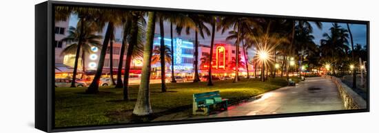 Colorful Street Life - Ocean Drive by Night - Miami-Philippe Hugonnard-Framed Stretched Canvas