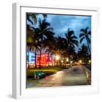 Colorful Street Life - Ocean Drive by Night - Miami-Philippe Hugonnard-Framed Photographic Print