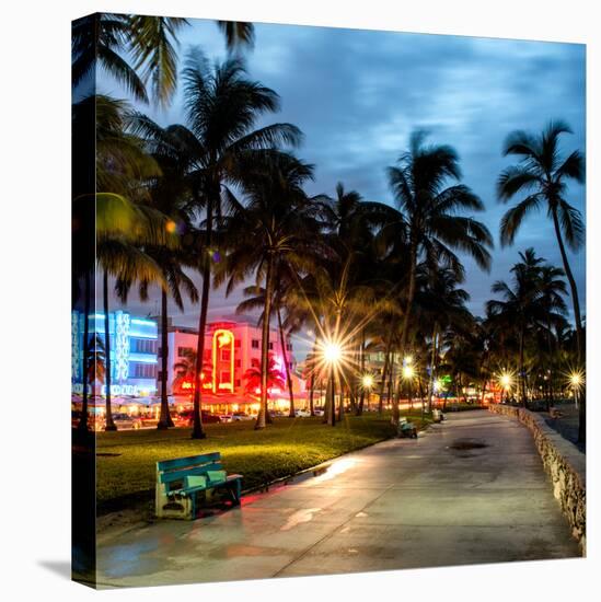 Colorful Street Life - Ocean Drive by Night - Miami-Philippe Hugonnard-Stretched Canvas