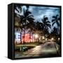 Colorful Street Life - Ocean Drive by Night - Miami-Philippe Hugonnard-Framed Stretched Canvas