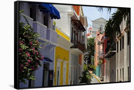 Colorful Street, Old San Juan, Puerto Rico-George Oze-Framed Stretched Canvas