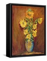 Colorful Sunflowers Bouquet On Brown Background-kirilstanchev-Framed Stretched Canvas