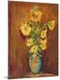 Colorful Sunflowers Bouquet On Brown Background-kirilstanchev-Mounted Art Print