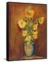 Colorful Sunflowers Bouquet On Brown Background-kirilstanchev-Framed Stretched Canvas