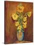 Colorful Sunflowers Bouquet On Brown Background-kirilstanchev-Stretched Canvas