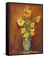 Colorful Sunflowers Bouquet On Brown Background-kirilstanchev-Framed Stretched Canvas