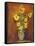 Colorful Sunflowers Bouquet On Brown Background-kirilstanchev-Framed Stretched Canvas