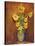 Colorful Sunflowers Bouquet On Brown Background-kirilstanchev-Stretched Canvas