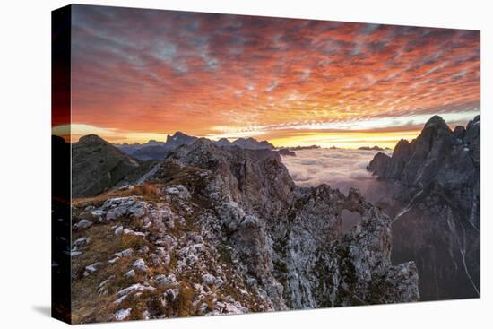 Colorful Sunrise over the Ridges of the Pale of the Balconies, Pala Group-ClickAlps-Stretched Canvas