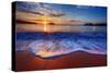 Colorful Sunrise with a Breaking Wave-West Coast Scapes-Stretched Canvas