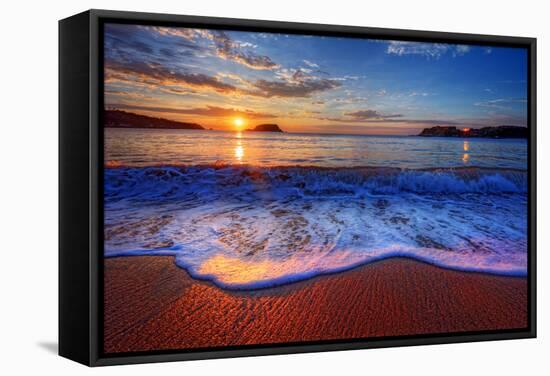 Colorful Sunrise with a Breaking Wave-West Coast Scapes-Framed Stretched Canvas