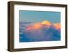 Colorful sunset clouds in deep blue sky, with a thunderhead emerging behind a lenticular cloud.-Sheila Haddad-Framed Photographic Print